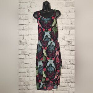 H&M Sleeveless Midi Dress Graphic Print High Low Hem Colorful XS